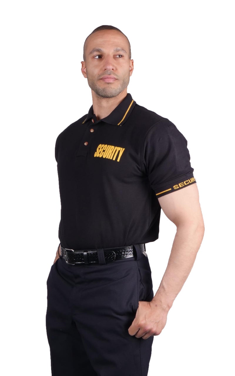 First Class Polycotton Security Polo Shirt (Large, Black W/Gold) - Image 3